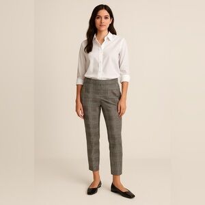 H&M Glen Plaid Ankle Pants | Tailored Flat Front Workwear Black Cream | Size 4